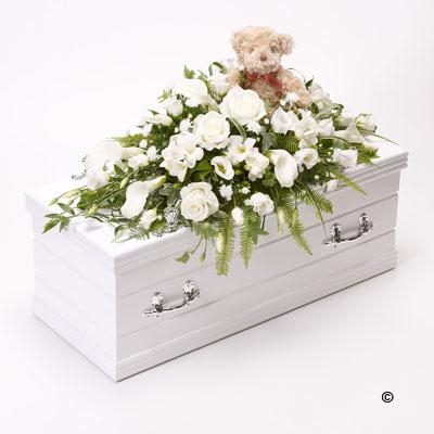 Children's Casket Spray with Teddy Bear   White