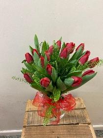 Valentines red tulip vase